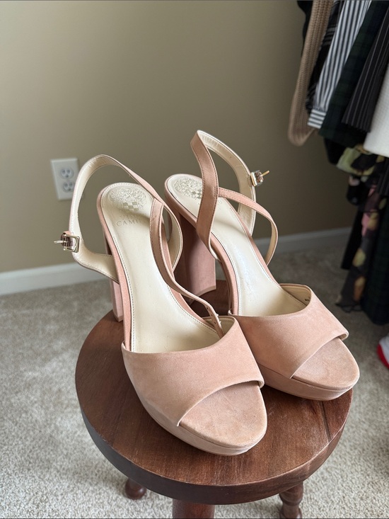 Vince Camuto Shoes - Vince Camuto Blush Suede Block Heel Slingback Sandals
